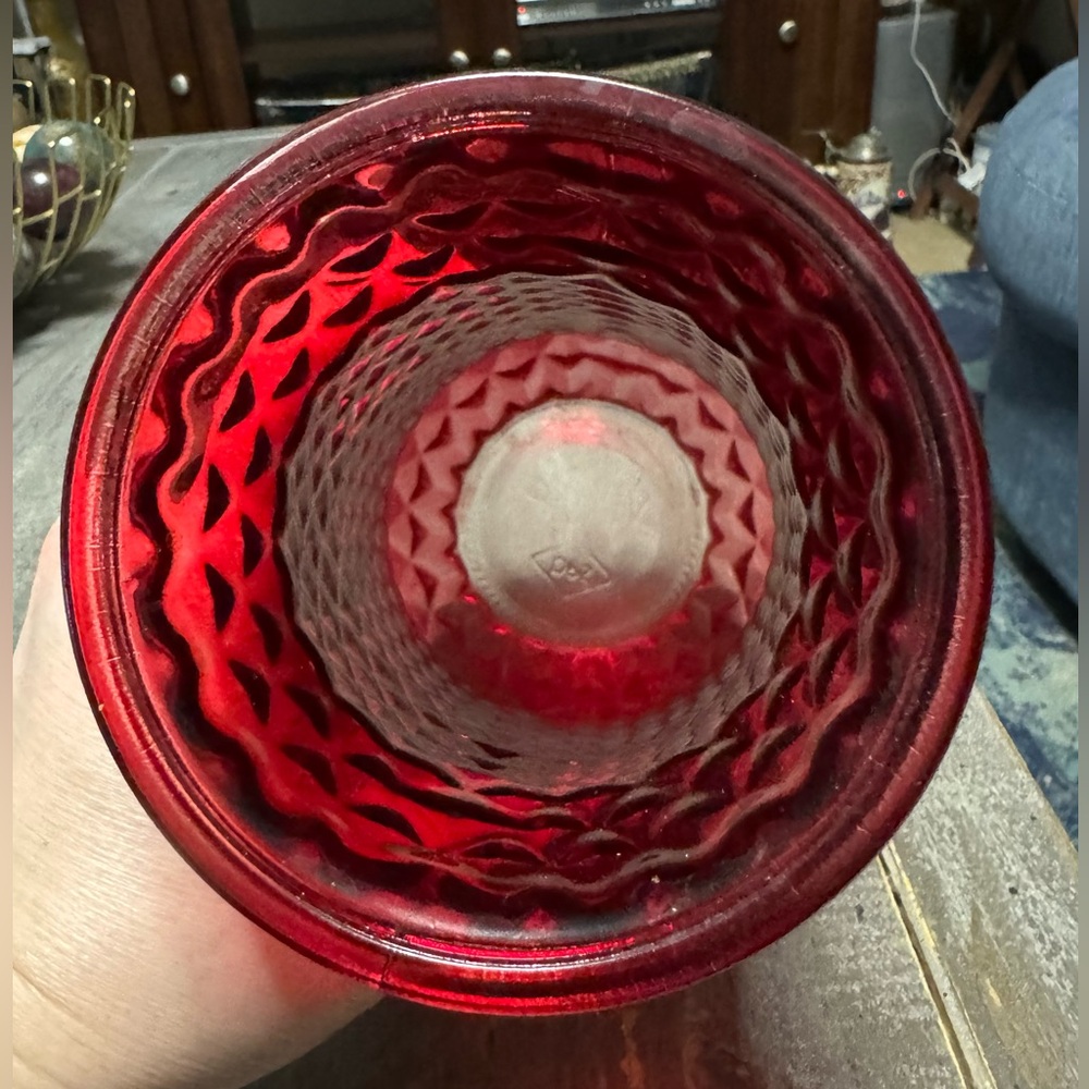 Vintage Paula DPS Glass Vase-Red diamond cut